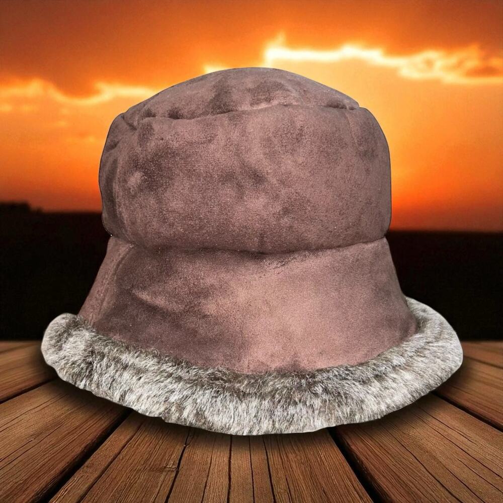Daniele Meucci Faux Fur Bucket Hat Brown Florence Italy OS Mob Wife Winter Luxe